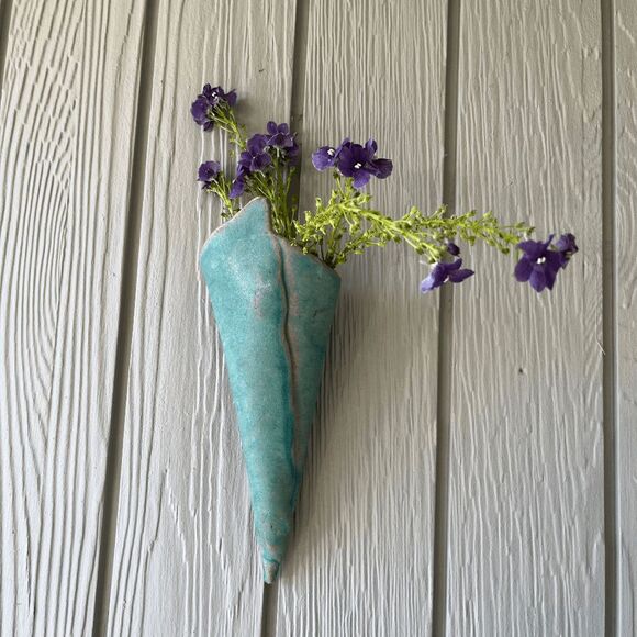 VTG Handmade Studio Pottery Turquoise Bowl & Wall Vase Set Signed - Picture 7 of 9